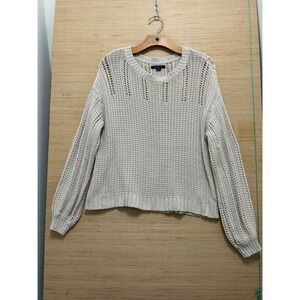 American Eagle Womens Cream Chunky Open Knit Pointelle Pullover Sweater Medium